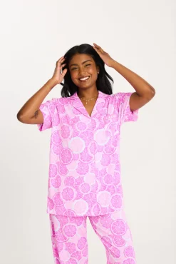 Citrus Short Sleeve Button Up Top