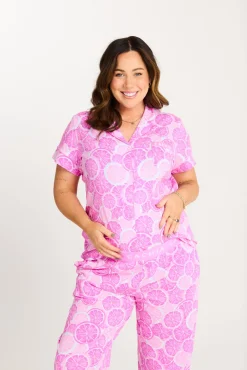Citrus Short Sleeve Button Up Top