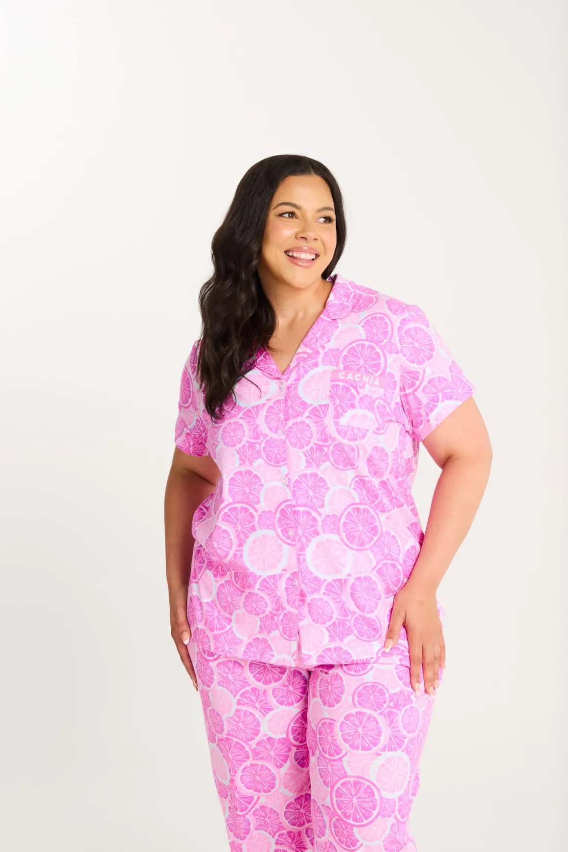 Citrus Short Sleeve Button Up Top