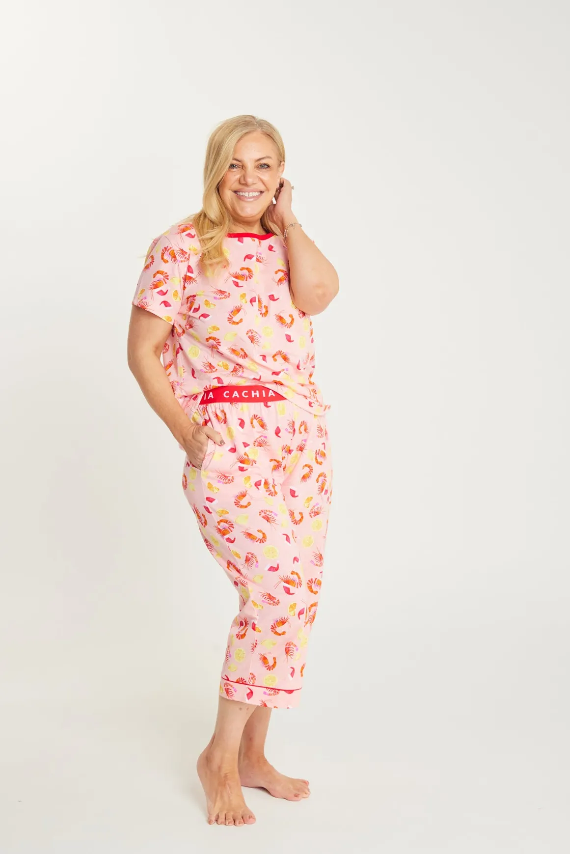 Shrimp on the Barbie - Peach Womens 3/4 Pant Set